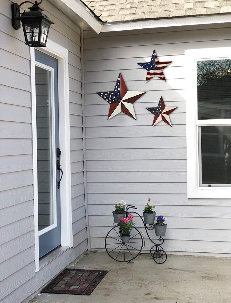 WHY Decor Metal Barn Star, American Patriotic American Flag Wall Decoration Outdoor Indoor Hanging Wall Art 4th of July Memorial Day Veterans Day Gift for Man Star Ornament Home Decor 12 Inch(C) - Image 5